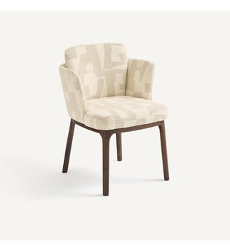 Fauteuil de table, en noyer et tissu jacquard - AM.PM - Craie écume