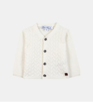 Cardigan -  cachemire col v maille tressée - Tartine Et Chocolat - Écru