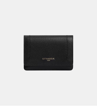Petit porte cartes à rabat Louison en cuir grainé - Le Tanneur - Noir