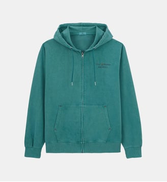 Sweat à capuche zippé teinture old en coton - Serge Blanco - Vert