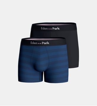 Lot de 2 boxers unis en coton - Eden Park - Bleu et bleu marine