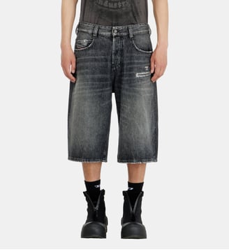 Short en denim relaxed avec abrasions - Diesel - Gris foncé