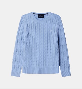 Pull À Col Rond En Coton À Maille Torsadée - Hackett London - Bleu