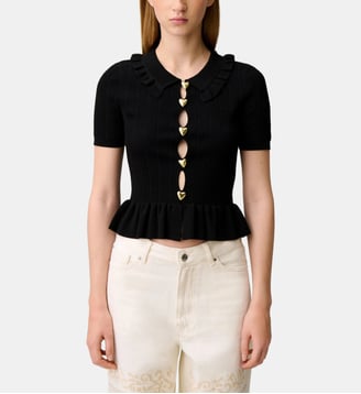 Top maille coeurs ajourés - Claudie Pierlot - Noir