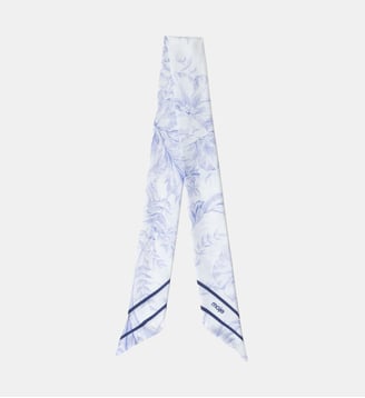 Foulard en soie imprimé fleurs - Maje - Blanc et bleu