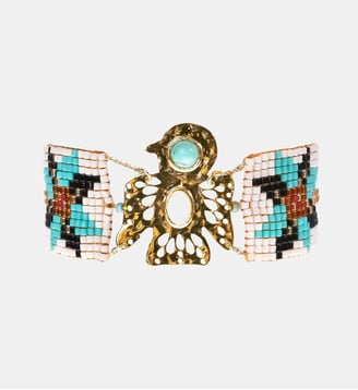 Bracelet réglable perles tissées cabochon oiseau SPICE - Hipanema - Bleu turquoise