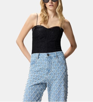 Top bustier en dentelle - Pinko - Limousine noire