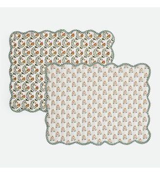 Lot de 2 sets de table réversibles, en coton - La Redoute Interieurs - Imprimé fond écru