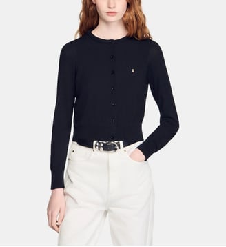 Cardigan court col rond rembourré - Sandro - Noir