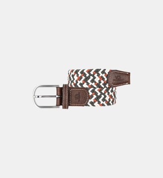 Ceinture tressée élastique Biarritz - Billybelt - Marron foncé, blanc et rouge brique