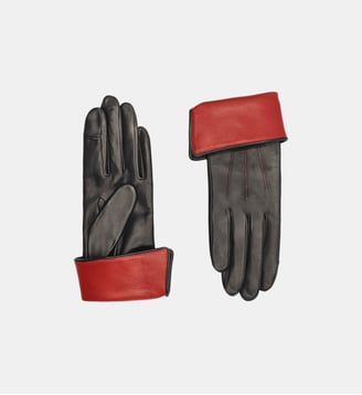 Gants Fanny Femme Cuir Doublés Soie - Agnelle - Noir et cardinal