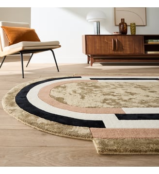 Tapis ovale, 55% viscose, 45% laine - La Redoute Interieurs - Or