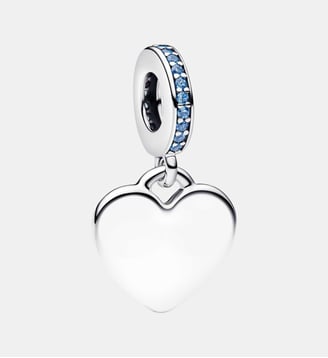 Charm Pendant Pierre Bleue Cœur Gravable - Pandora - Argenté