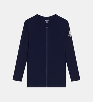 T-shirt manches longues anti-UV zippé uni - Vilebrequin - Bleu marine