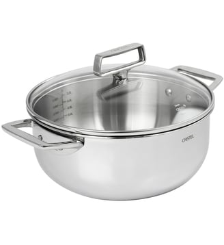 Faitout inox anses fixes et couvercle en verre Castel'Pro - Cristel - Argenté brillant