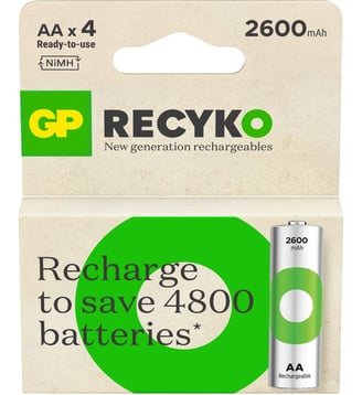 Pile rechargeable AA ReCyckO lot de 4 2600mAh GP