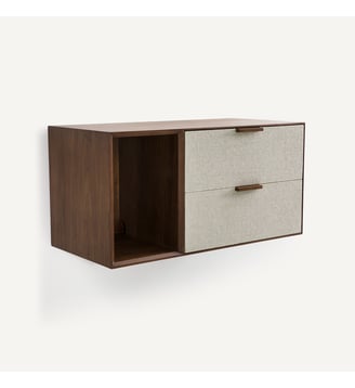 Caisson 1 niche 2 tiroirs plaqué noyer tissu Aldon - AM.PM - Bois foncé noyer et lin