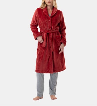 Robe de chambre en peluche flanelle ESSENTIEL H51B - Lingerie Le Chat - Rouge
