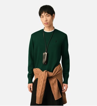 Pull Col Rond Ami De Coeur En Laine - AMI Paris - Vert bouteille et noir
