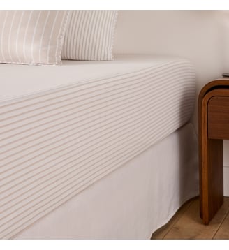 Drap-housse percale de coton bonnet 30 cm - La Redoute Interieurs - Rayé beige
