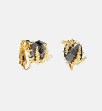 Boucles d'oreilles Fleurs de patchouli et verre noir facetté - Les Néréides - Noir