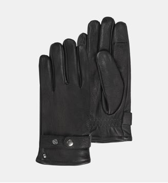 Gants tactiles, en cuir de chèvre, doublé imitation micro-fourrure - Isotoner - Noir