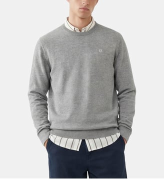Pull col rond en coton et laine Maximum - Serge Blanco - Gris chine