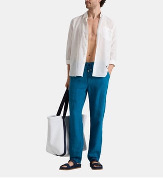 Pantalon en lin uni coupe droite - Vilebrequin - Bleu paon