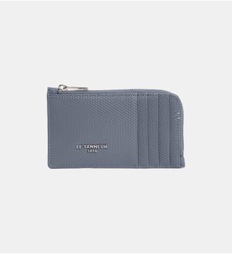 Porte cartes large zippé Lucien en cuir signature T - Le Tanneur - Bleu