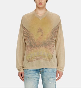 Pull en lin avec imprimé Phoenix délavé - Diesel - Beige