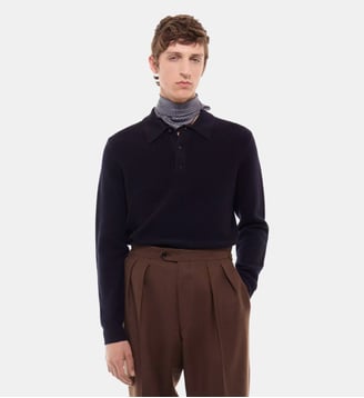 Polo en maille point fantaisie en laine - Fursac - Marine