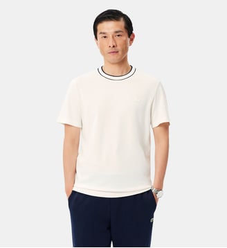 T-shirt en Piqué stretch col rayé - Lacoste - Blanc