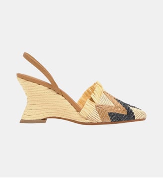 Espadrilles compensées en raphia brodé JOHANA - Castaner - Noir et beige