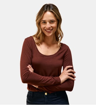 T-shirt manches longues col rond uni TAVY - La Petite Etoile - Noisette