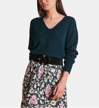 Pull droit à encolure V - La Fée Maraboutée - Bleu pétrole