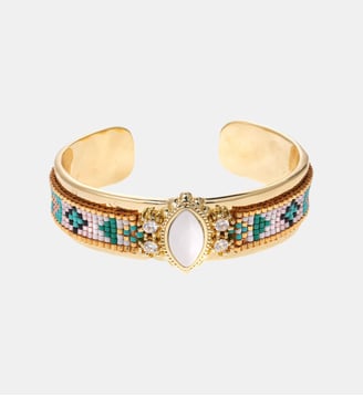 Bracelet jonc perles tissées cabochon central IZMYRE - Hipanema - Blanc