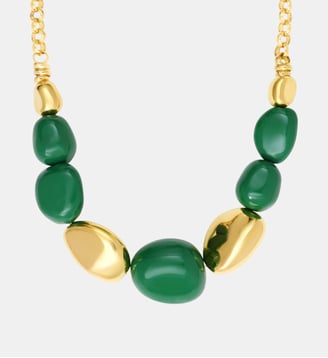 Collier chaîne   doré à l'or fin - Loulou - Satellite - Vert et or