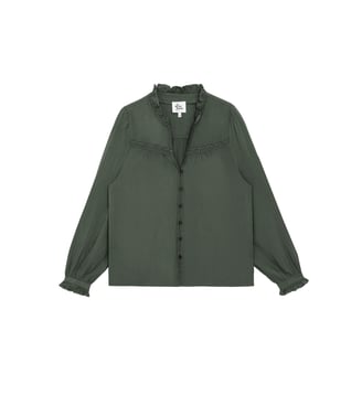 Blouse manches longues col v uni BOWEN - La Petite Etoile - Kaki