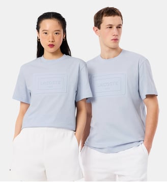 T-shirt coton marquage embossé - Lacoste - Bleu clair
