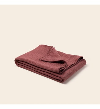 Plaid ILARIO  Métis coton lin gaufré, finition feston noir - Madura - Terracotta et feston