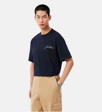 T-shirt fabriqué en France signature brodée - Lacoste - Bleu marine