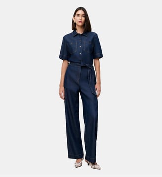 Combinaison capu - Motif uni - Coton - Coupe large - Caroll - Denim double stone