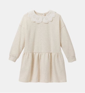 Robe grand col brodé - Coton biologique - Cyrillus - Écru chiné