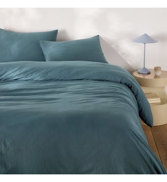 Parure de lit microfibre lavée polyester recyclé - La Redoute Interieurs - Bleu pétrole