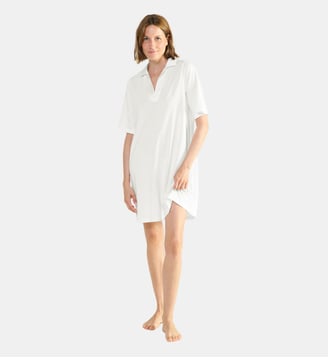 Chemise de nuit courte col polo en jersey - Laurence Tavernier - Écru