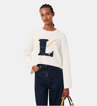 Pull maille torsadée intarsia broderie - Lacoste - Blanc