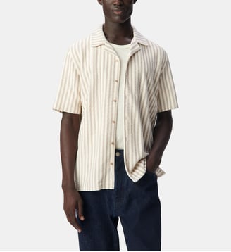 Chemise regular manches courtes maille rayée - Ikks - Warm taupe