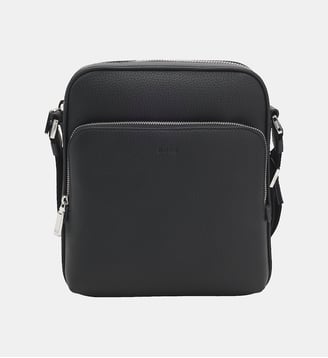 Sacoche reporter en cuir italien logo embossé - BOSS - Noir