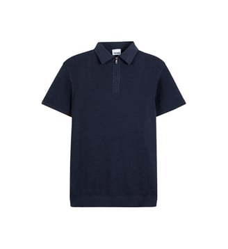 Polo tricot relief ajouré - Ikks - Bleu marine