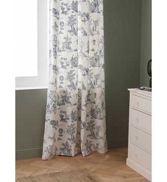 Rideau à ruflettes esprit toile de Jouy - Cyrillus - Écru et bleu